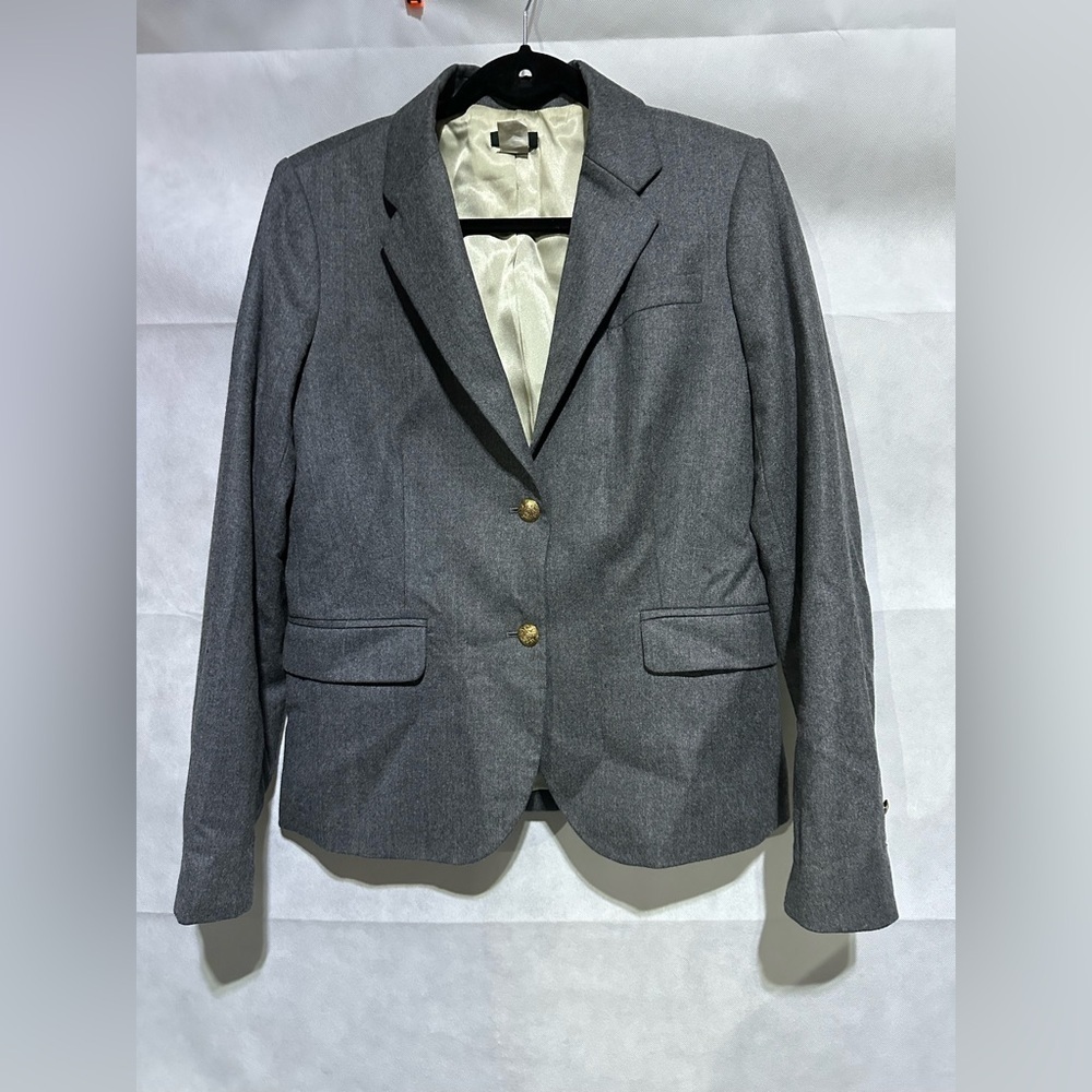 J CREW Schoolboy Blazer Womens 10 Gray Gold 2-Button Wool Jacket Preppy Academia